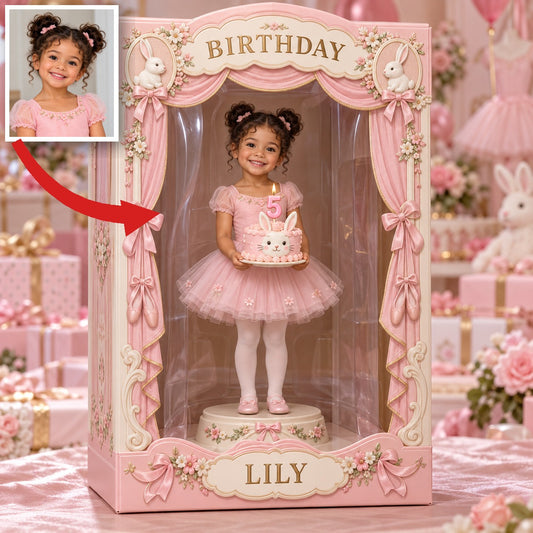 Personalisierte Foto-Hasen-Acryl-Displaybox - 5. Geburtstag Geschenk für Mädchen