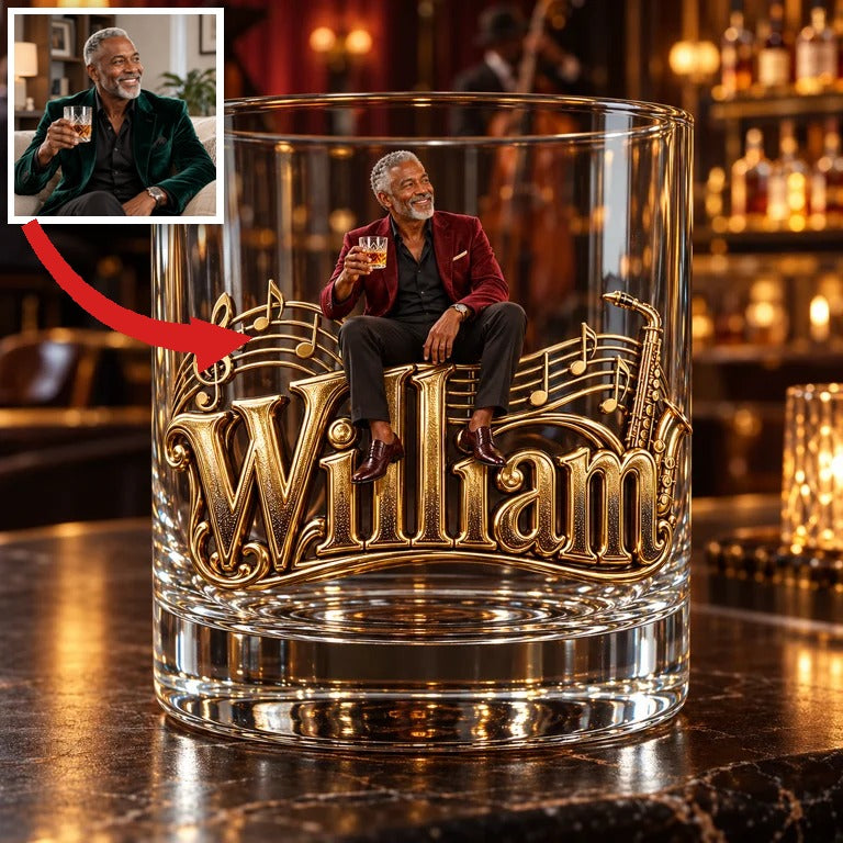 Personalisierbares Foto Jazz Whiskeyglas - Geschenk für ältere Männer, die Musik lieben