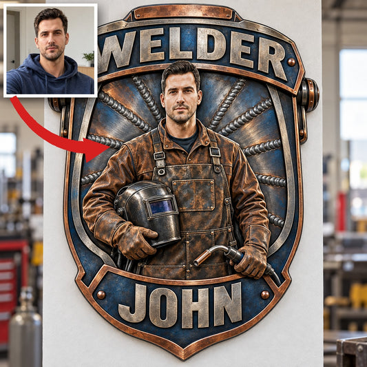 Personalisierte benutzerdefinierte Foto-Schweißer 3D-gedrucktes Metall-Schild - Geschenk für junge Männer