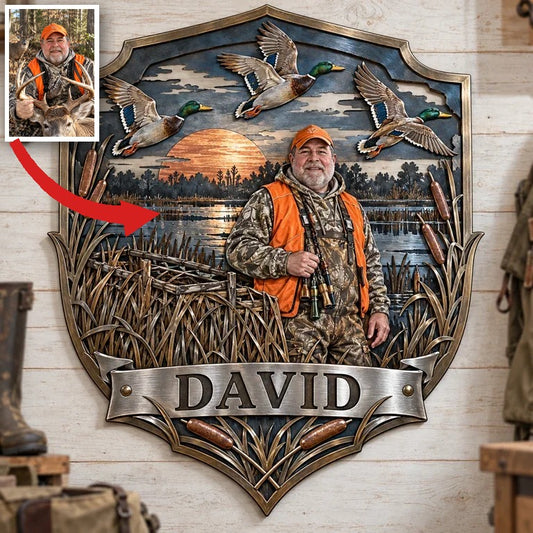 Personalisierte 3D Metalltafel für Entenjagd - Geschenk für ältere Männer