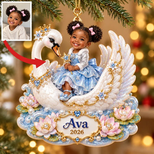 Personalized Custom Photo Swan 3D Ornament - 2026 Christmas Gift for Little Girls