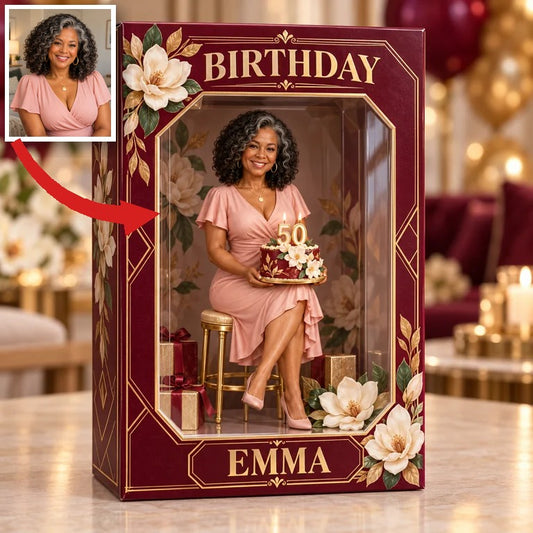 Personalisierte Foto-Magnolienfigur in Acryl-Displaybox - 50. Geburtstag Geschenk für Frauen