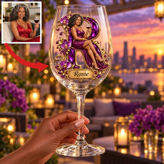 Personalized Custom Photo Orchid Wine Glass - Gift for Older Women