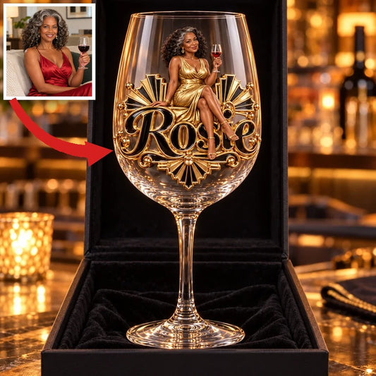 Personalized Custom Photo Art Deco Wine Glass - Gift for Older Women