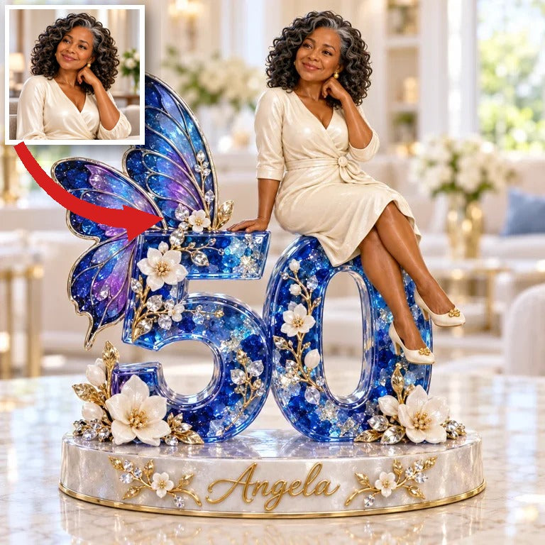 Personalized Birthday Acrylic Plaque - Custom Portrait Keepsake, Blue Butterfly Design