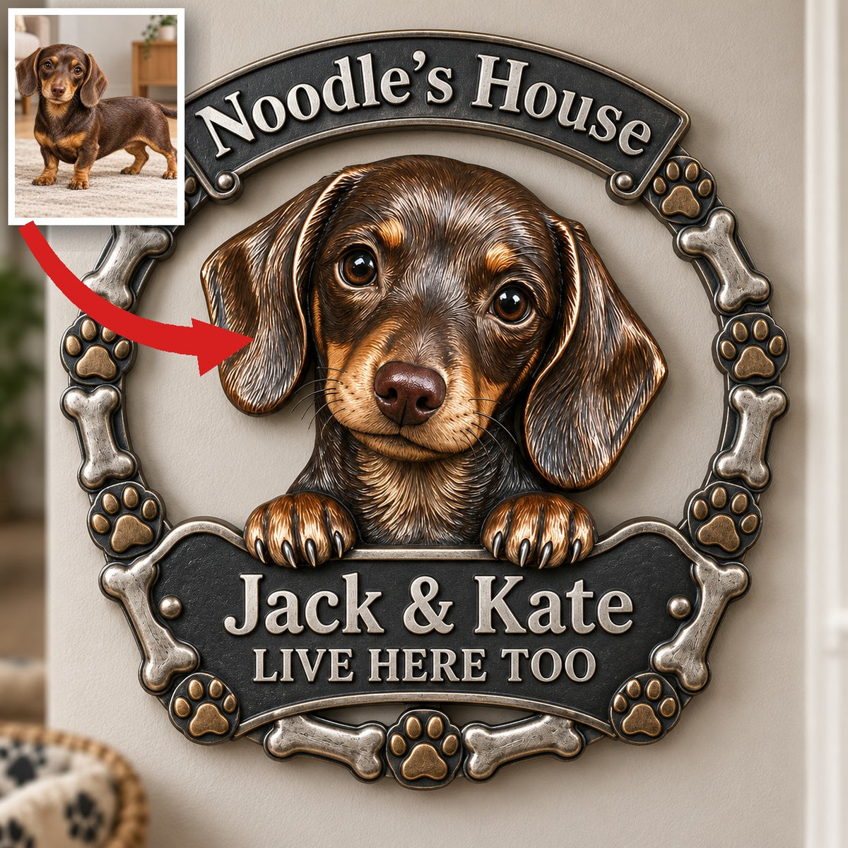 Personalisierte 3D Metall-Schild mit Foto - Geschenk für Hundeliebhaber