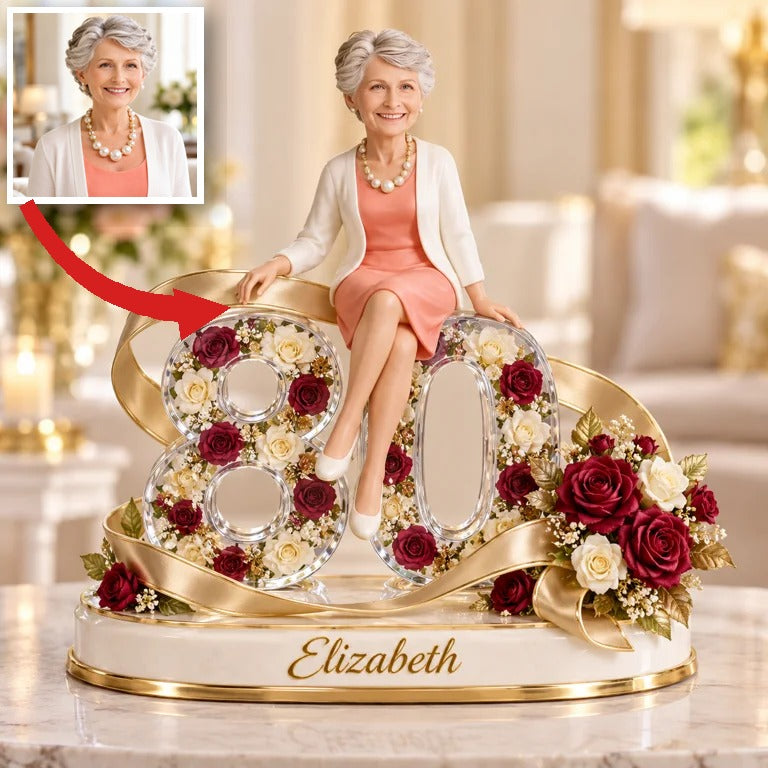Personalisierte Geburtstagsfigur - Individuelles Porträt, Rose und Schleifen-Geschenk