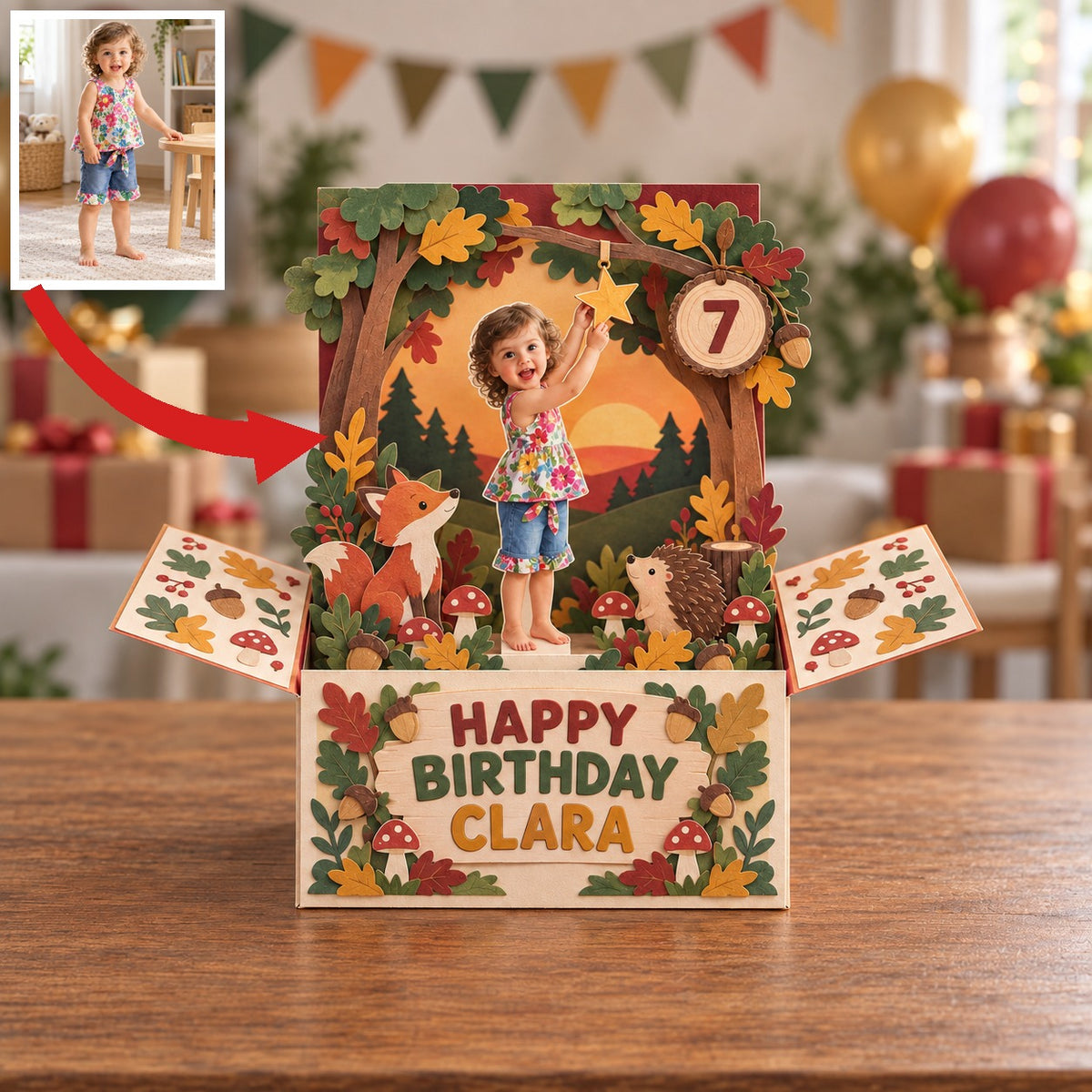 Personalized Birthday Rainbow Pop-Up Box Card with Custom Photo, Name and Age