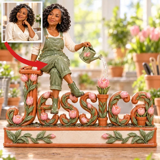 Personalized Custom Photo Tulip Gardening Custom Shaped Acrylic Plaque - Gift for Older Women Who Garden