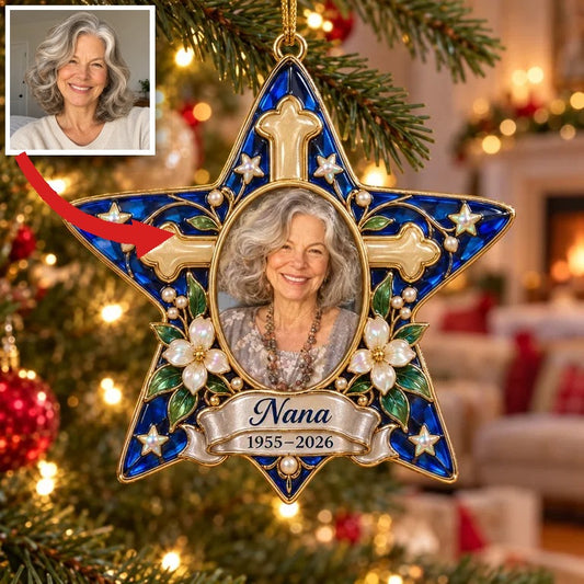 Personalized Custom Photo Star Memorial 3D Christmas Ornament - Grandmother Remembrance Keepsake