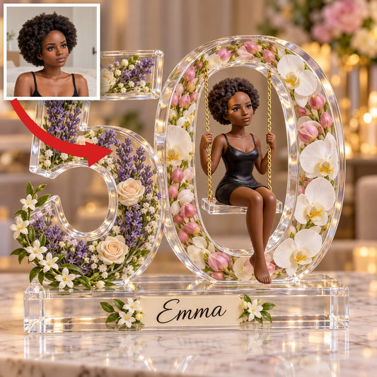 Personalisierte Foto Blumenschau Acryl Zahl Figur - 50. Geburtstagsgeschenk für Frauen