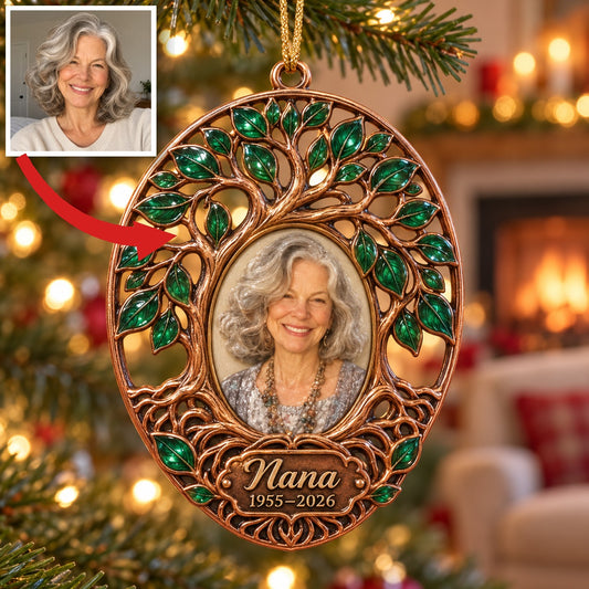 Personalized Custom Photo Tree of Life Memorial Christmas Ornament - In Memory of Grandma