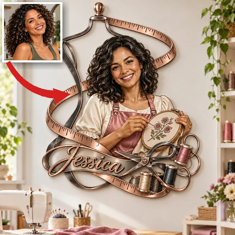Personalized Custom Photo Sewing 3D Cut Metal Sign - Gift for Women