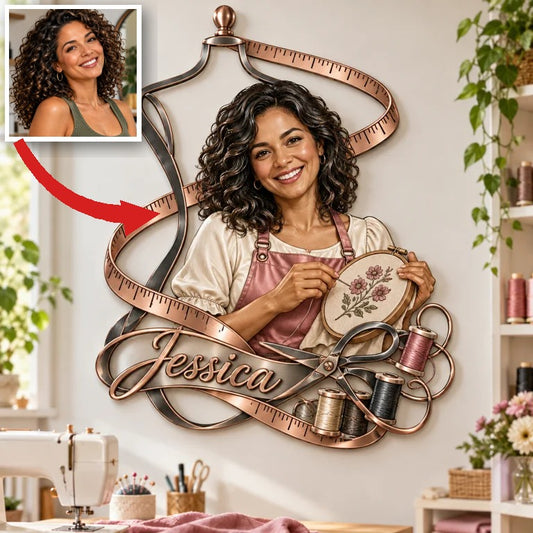 Personalized Custom Photo Sewing 3D Cut Metal Sign - Gift for Women