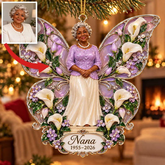 Personalized Custom Photo Butterfly Memorial 3D Christmas Ornament - Grandmother Figurine Remembrance Keepsake