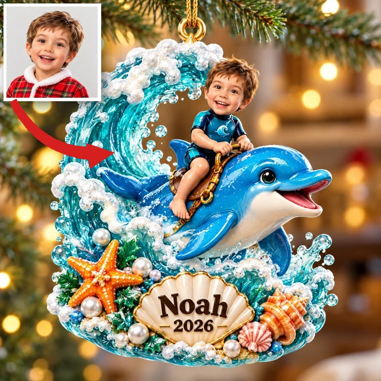 Personalized Custom Photo Dolphin 3D Ornament - 2026 Christmas Gift for Boys
