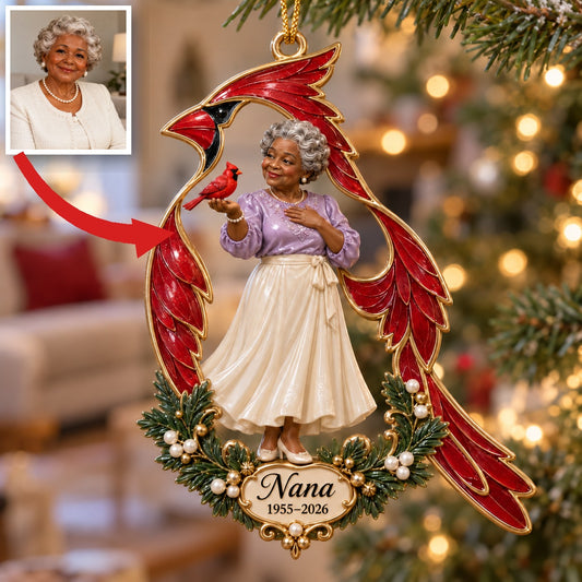 Personalized Custom Photo Cardinal Memorial 3D Christmas Ornament - Grandmother Remembrance Keepsake