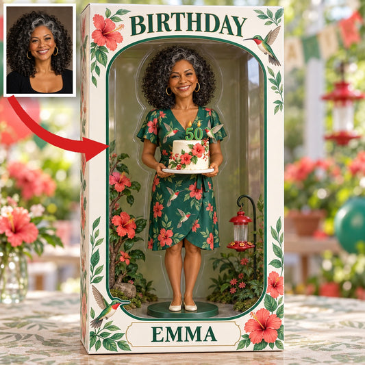 Personalized Hummingbird Acrylic Display Box - Birthday Portrait Figurine Gift