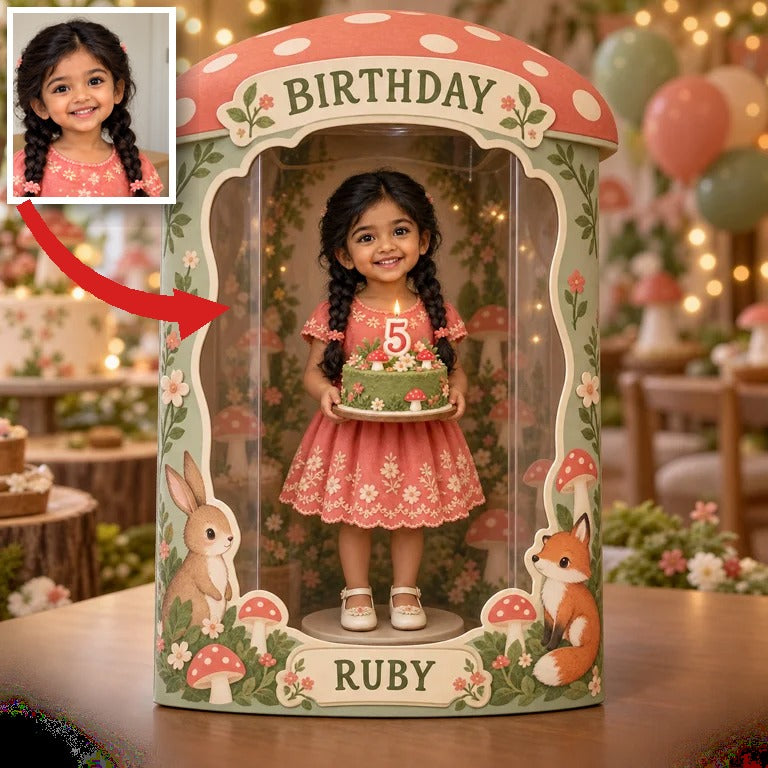 Personalisierte Foto-Wald-Acryl-Displaybox - 5. Geburtstag Geschenk für Mädchen