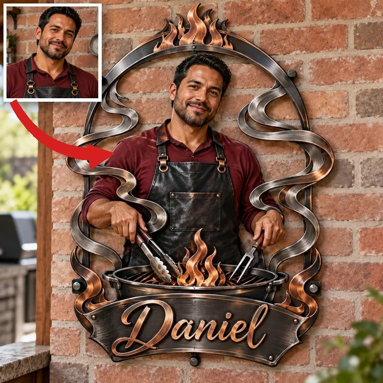 Personalized Custom Photo Grilling 3D Cut Metal Sign - Gift for Men
