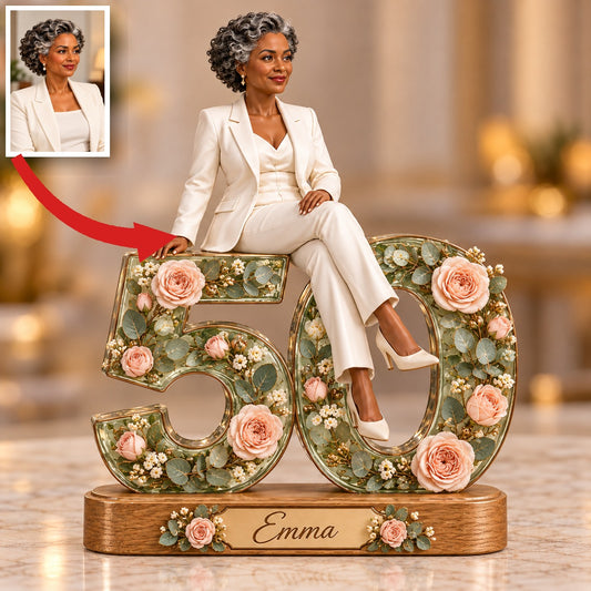 Personalized Custom Photo Rose Eucalyptus Custom Shaped Acrylic Plaque - 50th Birthday Gift for Women