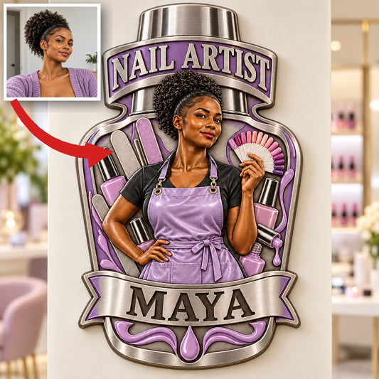 Personalisierte 3D-gedruckte Metalltafel für Nail Artist - Geschenk für junge Frauen