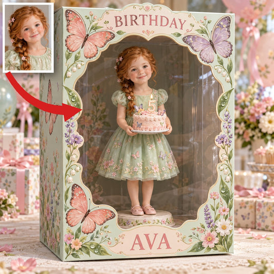 Personalisierte Acryl-Displaybox für Fotos im Schmetterlingsgarten - 5. Geburtstag Geschenk für Mädchen