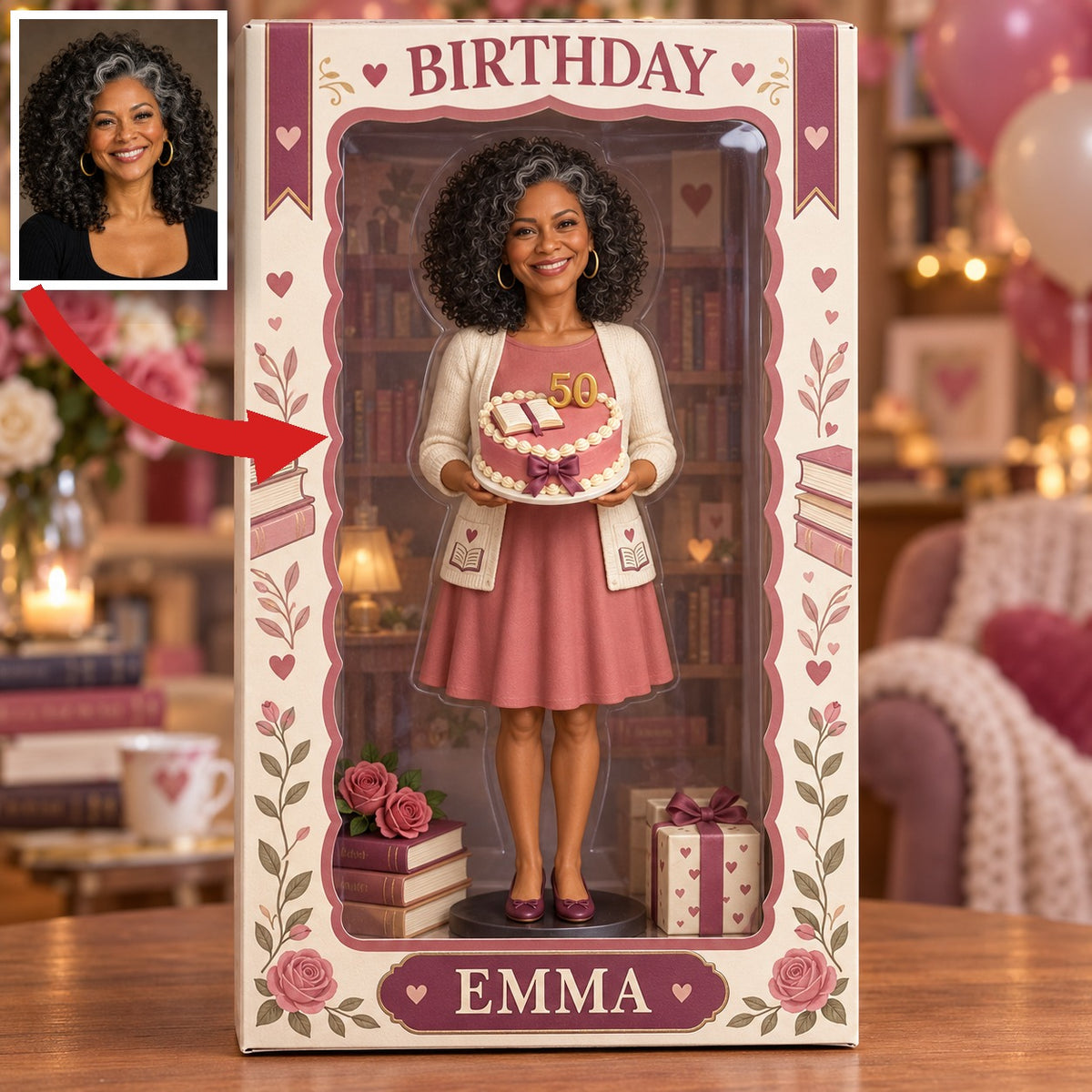Personalized Book Lover Acrylic Display Box - 50th Birthday Photo Figurine Keepsake