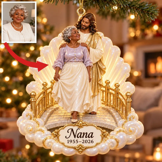 Personalized Custom Photo Jesus Heavenly Bridge Memorial 3D Christmas Ornament - Grandmother Remembrance Keepsake