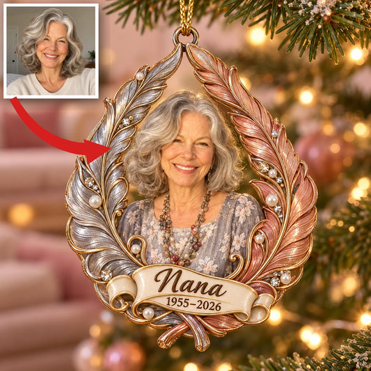 Personalized Custom Photo Feather Memorial Christmas Ornament - In Memory of Grandma