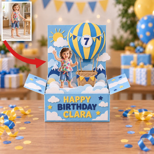 Personalized Space Rocket Pop-Up Box Card - Birthday Gift with Custom Photo, Name and Age