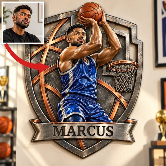 Personalized Custom Photo Basketball 3D Printed Cut Metal Sign - Gift for Young Men