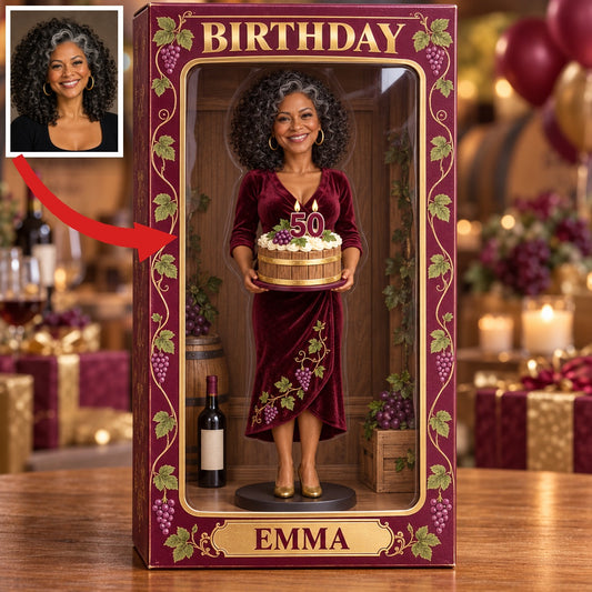 Personalisierte Acryl-Displaybox für Weinliebhaber - 50. Geburtstags-Fotofigur