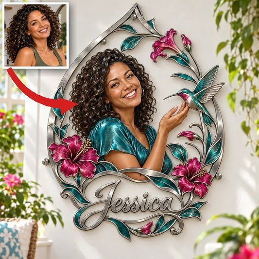 Personalized Custom Photo Hummingbird 3D Cut Metal Sign - Gift for Women