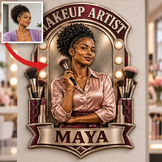 Personalized Custom Photo Makeup Artist 3D Printed Cut Metal Sign - Gift for Young Women