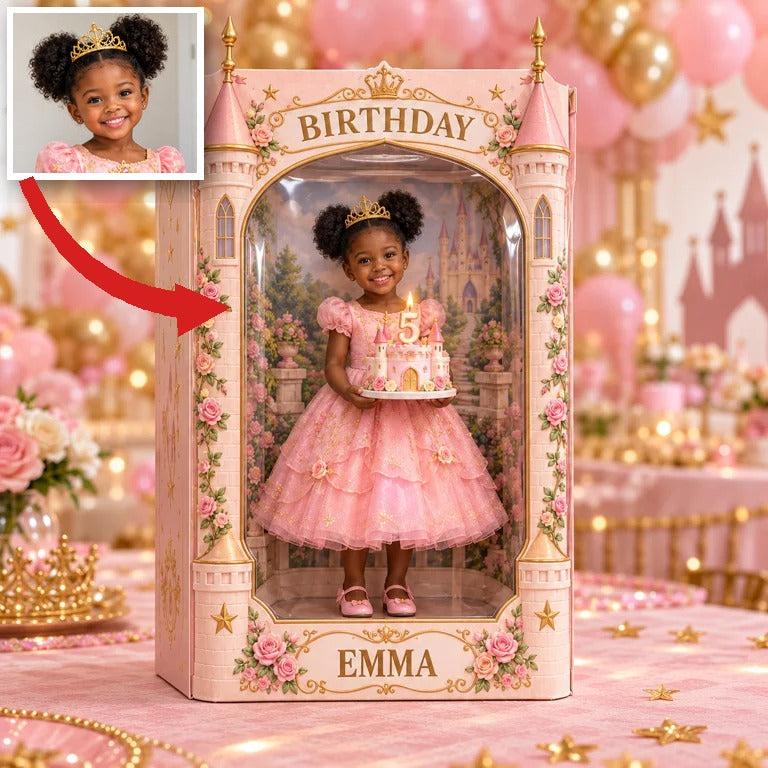 Personalisierte Foto Prinzessinnen Schloss Acryl Display Box - 5. Geburtstagsgeschenk für Mädchen
