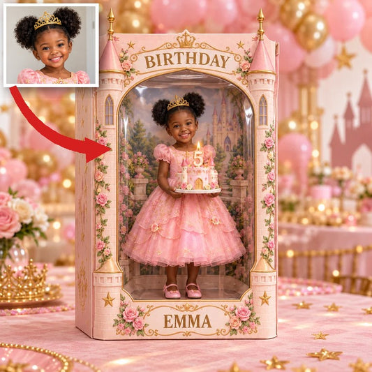 Personalisierte Foto Prinzessinnen Schloss Acryl Display Box - 5. Geburtstagsgeschenk für Mädchen
