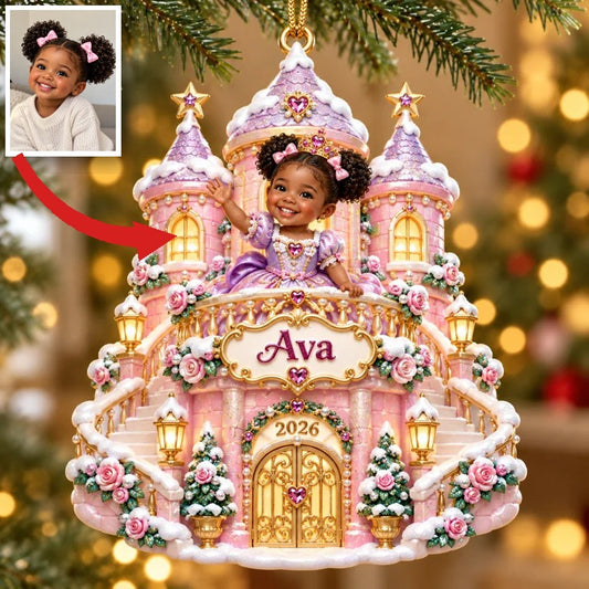 Personalized Custom Photo Princess Castle 3D Ornament - 2026 Christmas Gift for Little Girls