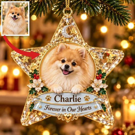 Personalized Custom Photo Pomeranian Memorial 3D Star Ornament - Christmas Dog Lover Gift