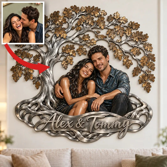 Personalized Custom Photo Tree of Love 3D Metal Wall Art - Gift for Couples