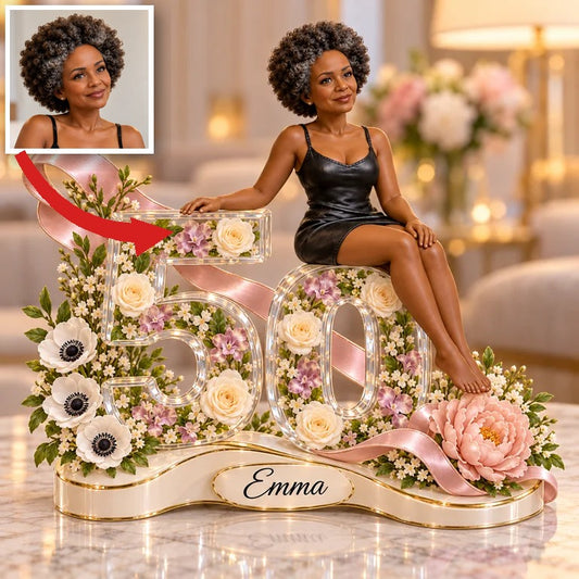 Personalisierte Foto-Blumen-Acrylplakette - 50. Geburtstagsgeschenk für Frauen