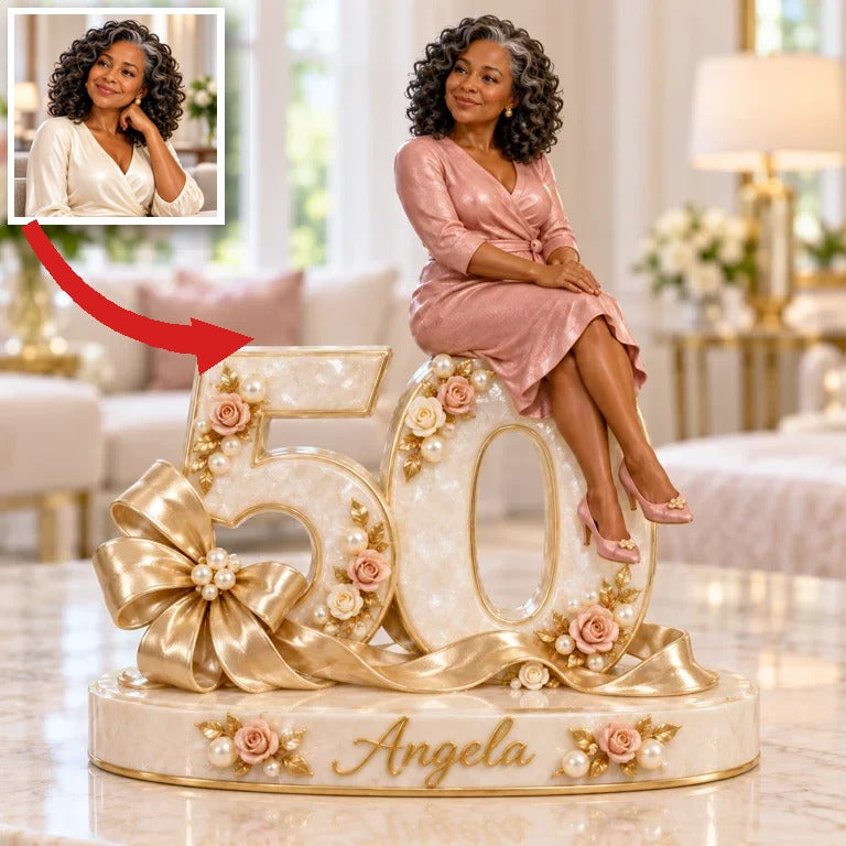 Personalized Gold Bow Custom Shaped Acrylic Plaque, Custom Portrait 18th 21st 30th 40th 50th 60th Birthday Gift for Mom, Wife, Girlfriend, Daughter, Sister, Grandma, Best Friend