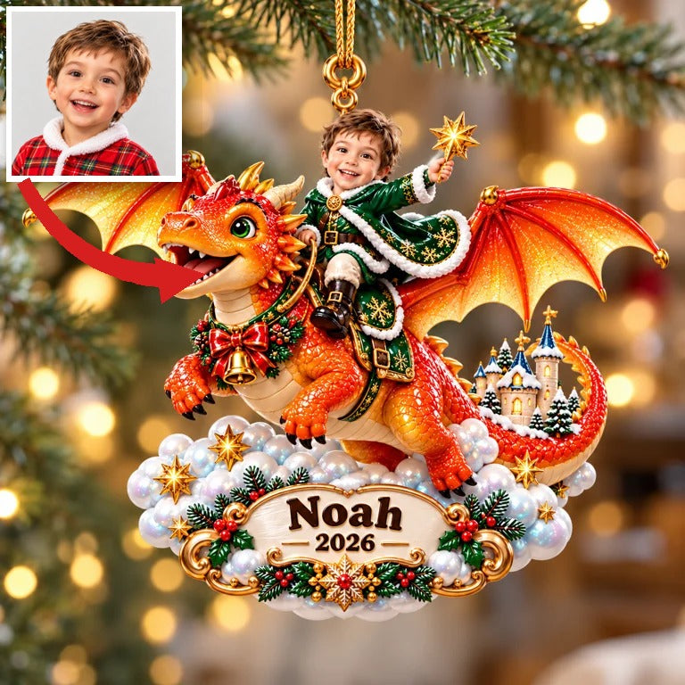 Personalized Custom Photo Dragon 3D Ornament - 2026 Christmas Gift for Boys