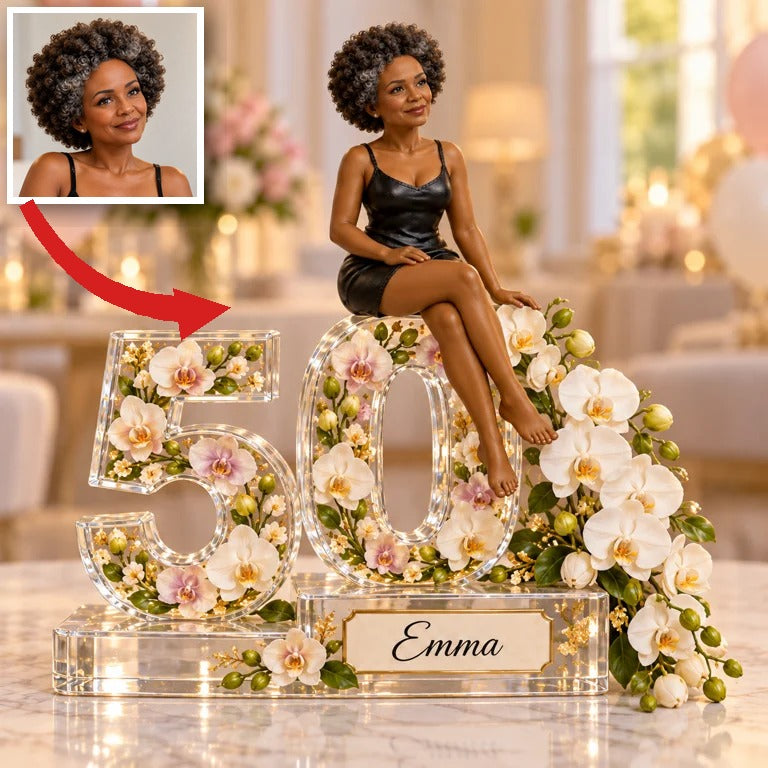 Personalisierte Foto-Orchidee Acrylplakette - 50. Geburtstagsgeschenk für Frauen