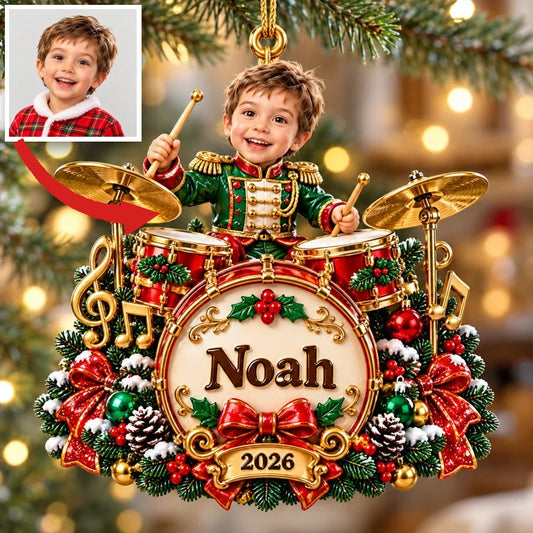Personalized Custom Photo Drummer 3D Ornament - 2026 Christmas Gift for Boys