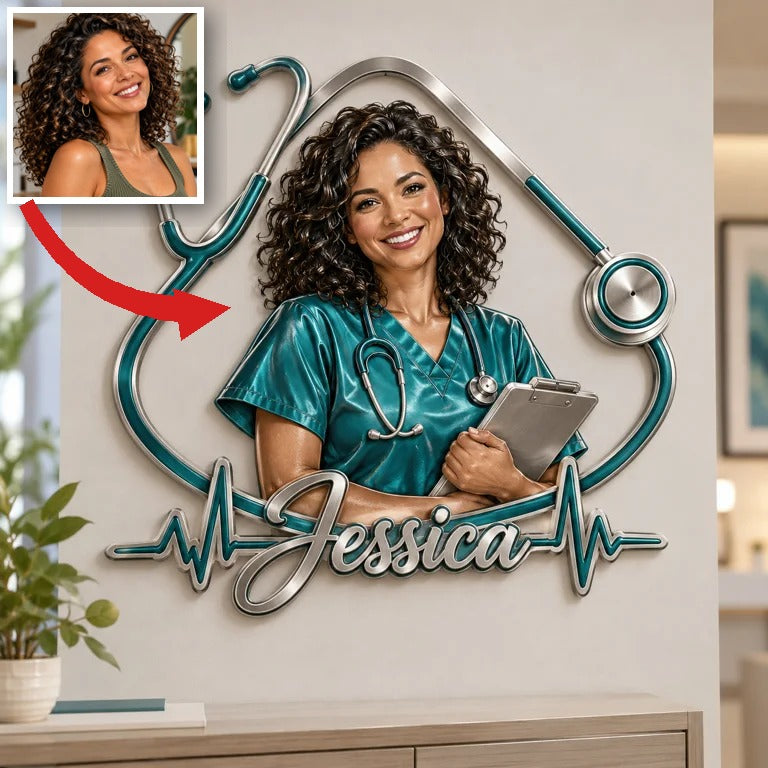 Personalized Custom Photo Nurse 3D Cut Metal Sign - Gift for Women