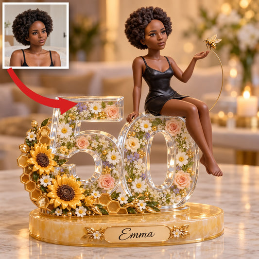 Personalized Custom Photo Sunflower Acrylic Number Figurine Display - 50th Birthday Gift for Women