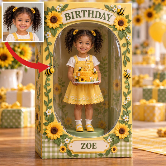 Personalisierte benutzerdefinierte Foto Sonnenblume Biene Acryl Display Box - 5. Geburtstagsgeschenk für Mädchen