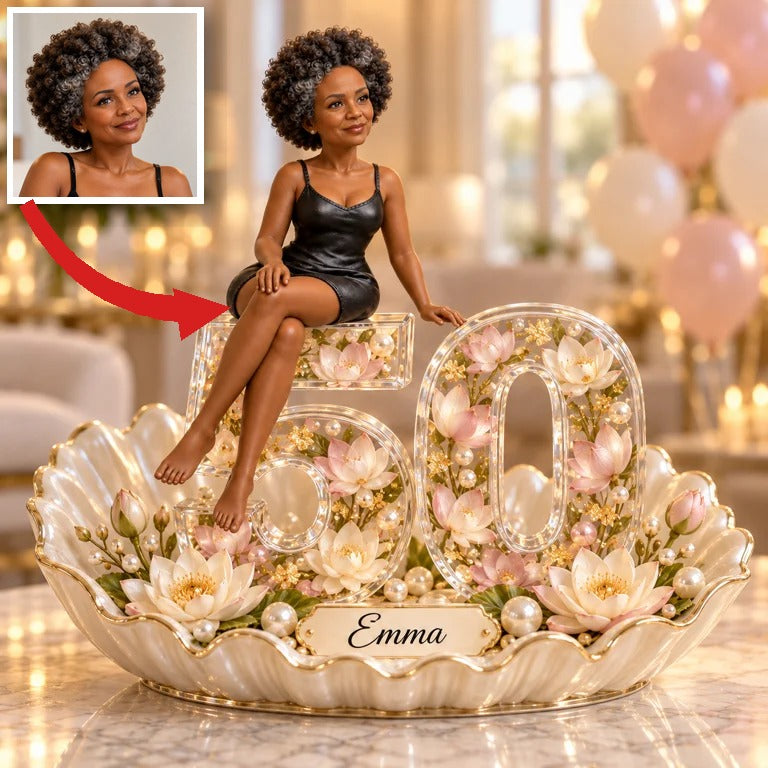 Personalisierte Foto-Lotus Acrylplakette - 50. Geburtstagsgeschenk für Frauen