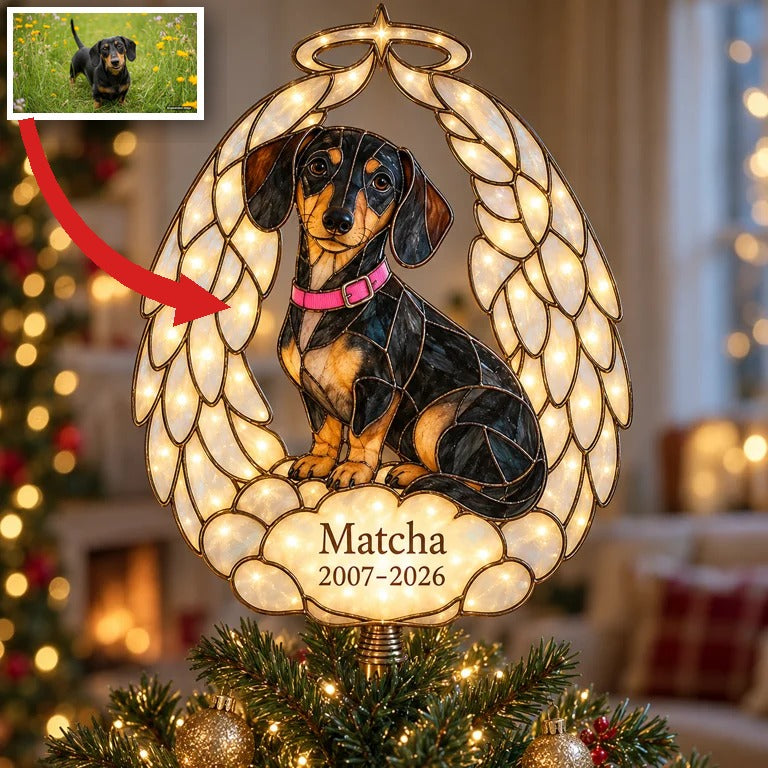 Personalized Dog Memorial Angel Wings Christmas Tree Topper